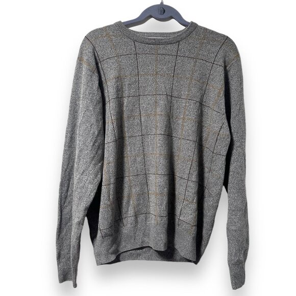 Vintage Geoffrey Beene Gray Windowpane Check Crewneck Sweater Men’s Size Large - Picture 1 of 12